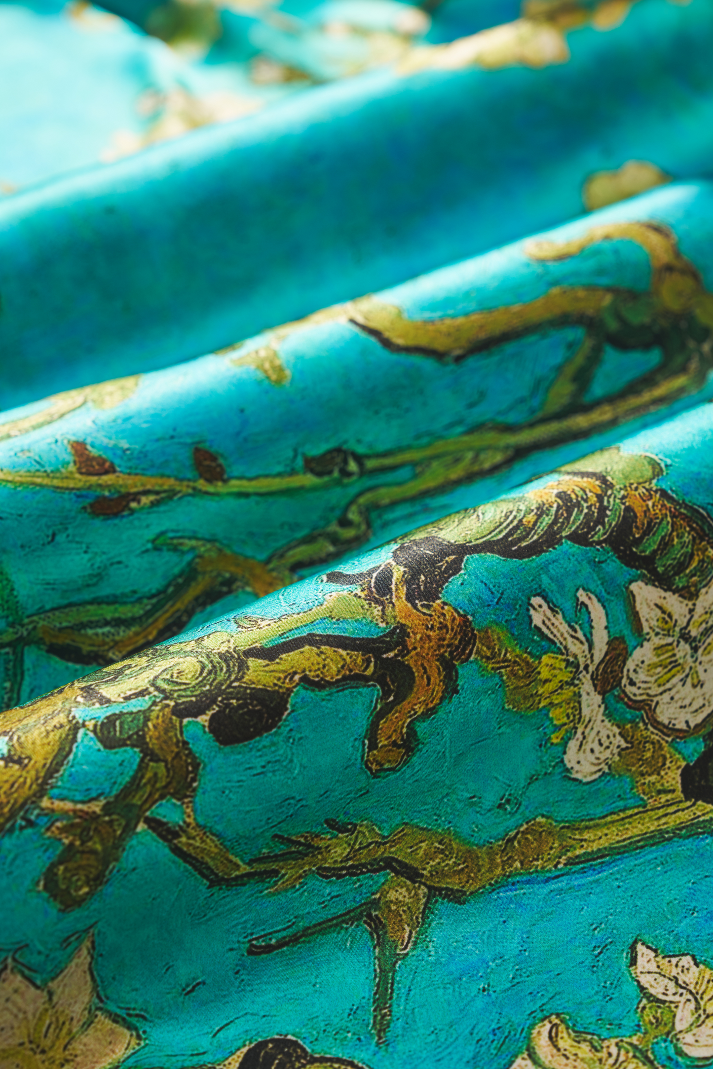 İpek Şal Fular Art Collection-Vincent Van Gogh (Badem Ağacı Turkuaz)