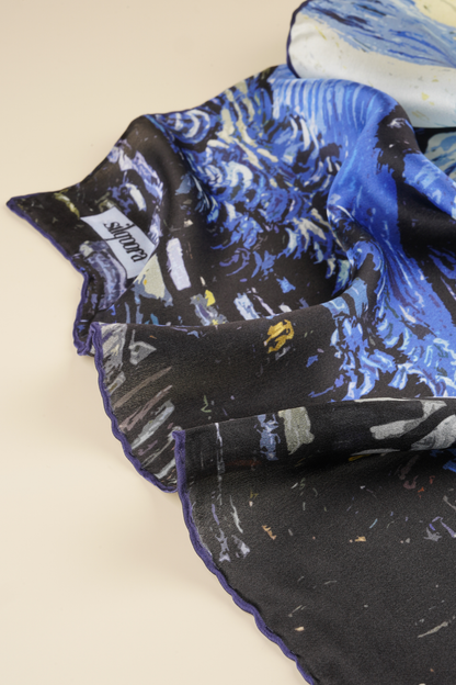 İpek Bandana Fulart Art Collection-Vincent Van Gogh (Yıldızlı Gece Saks Mavi)