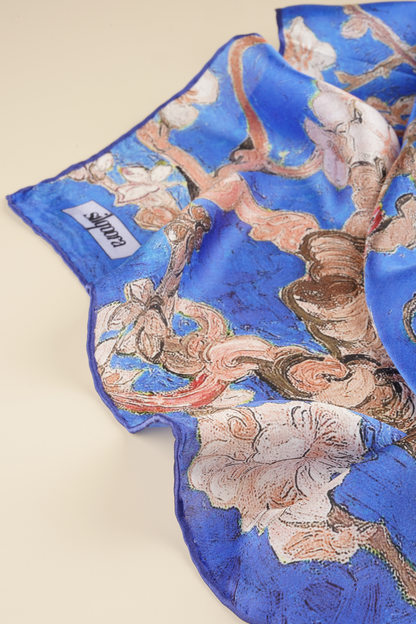 İpek Bandana Fular Art Collection-Vincent Van Gogh (Badem Ağacı Mavi)