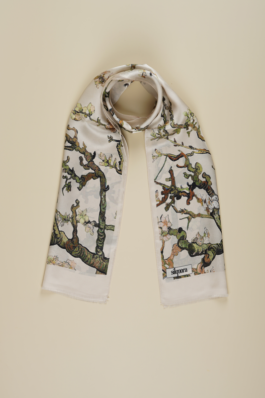 İpek Şal Fular Art Collection-Vincent Van Gogh(Badem Ağacı Beyaz)