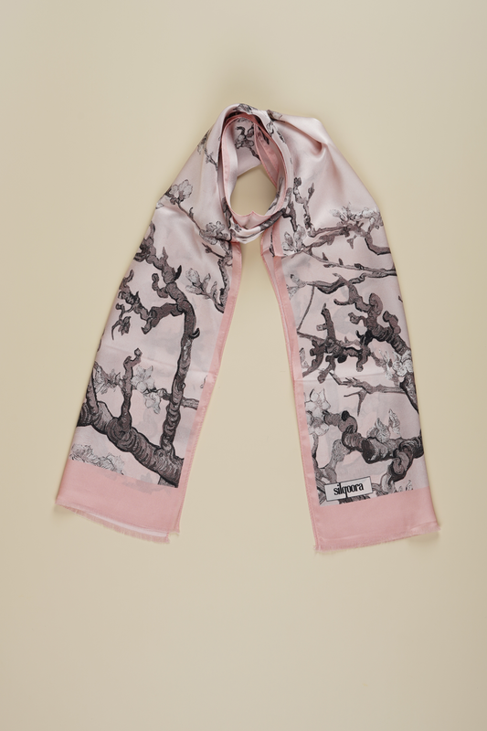 İpek Şal Fular Art Collection-Vincent Van Gogh (Badem Ağacı Pembe)