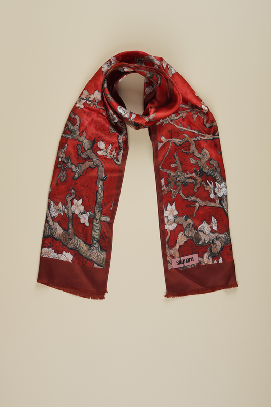 İpek Şal Fular Art Collection-Vincent Van Gogh (Badem Ağacı Kırmızı)