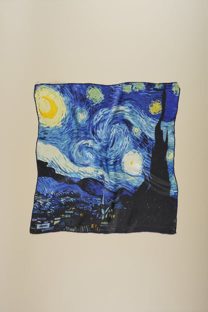 İpek Bandana Fulart Art Collection-Vincent Van Gogh (Yıldızlı Gece Saks Mavi)