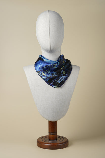 İpek Bandana Fulart Art Collection-Vincent Van Gogh (Yıldızlı Gece Saks Mavi)