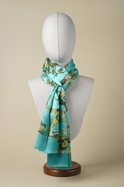 İpek Şal Fular Art Collection-Vincent Van Gogh (Badem Ağacı Turkuaz)