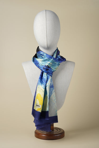 İpek Şal Fular Art Collection-Vincent Van Gogh (Yıldızlı Gece Saks Mavi)