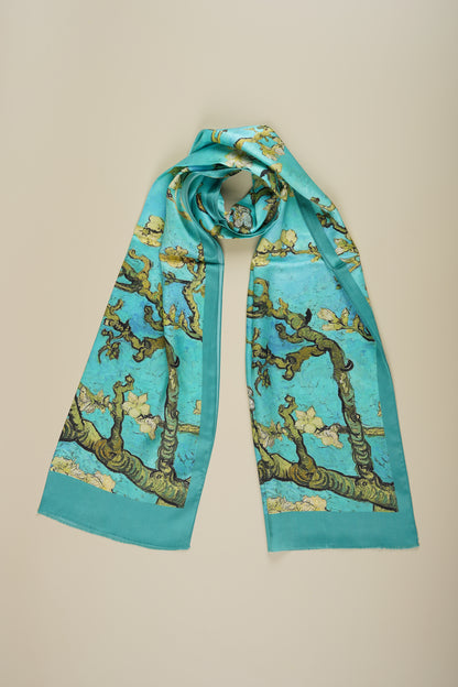 İpek Şal Fular Art Collection-Vincent Van Gogh (Badem Ağacı Turkuaz)