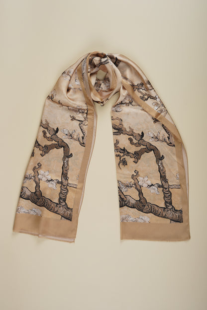 İpek Şal Fular Art Collection-Vincent Van Gogh (Badem Ağacı Beige)