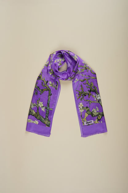 İpek Şal Fular Art Collection-Vincent Van Gogh (Badem Ağacı Mor)