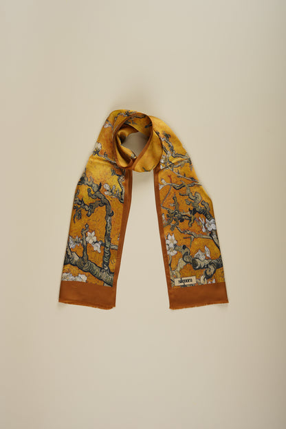İpek Şal Fular Art Collection-Vincent Van Gogh (Badem Ağacı Gold)