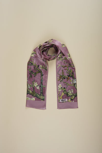 İpek Şal Fular Art Collection-Vincent Van Gogh(Badem Ağacı Mürdüm)