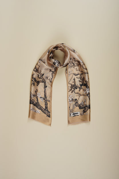 İpek Şal Fular Art Collection-Vincent Van Gogh (Badem Ağacı Beige)