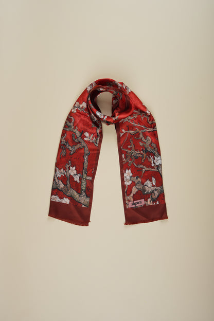 İpek Şal Fular Art Collection-Vincent Van Gogh (Badem Ağacı Kırmızı)