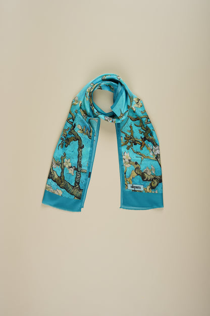 İpek Şal Fular Art Collection-Vincent Van Gogh (Badem Ağacı Turkuaz)