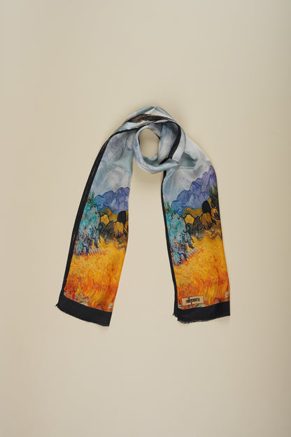 İpek Şal Fular Art Collection-Vincent Van Gogh (Buğday Tarlası ve Selvi)