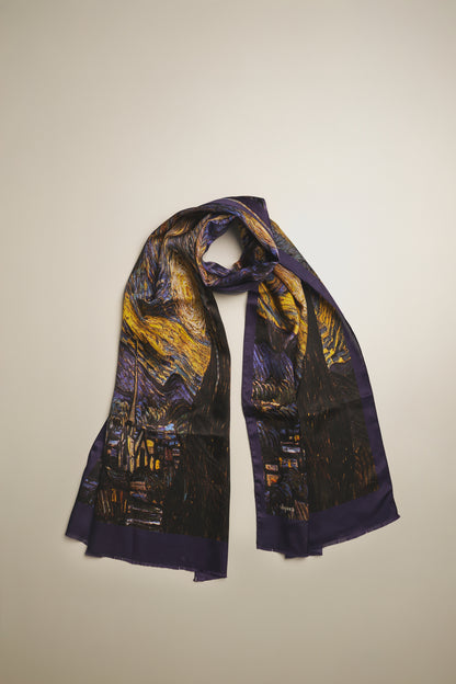 İpek Şal Fular Art Collection- Vincent Van Gogh (Yıldızlı Gece Mor)