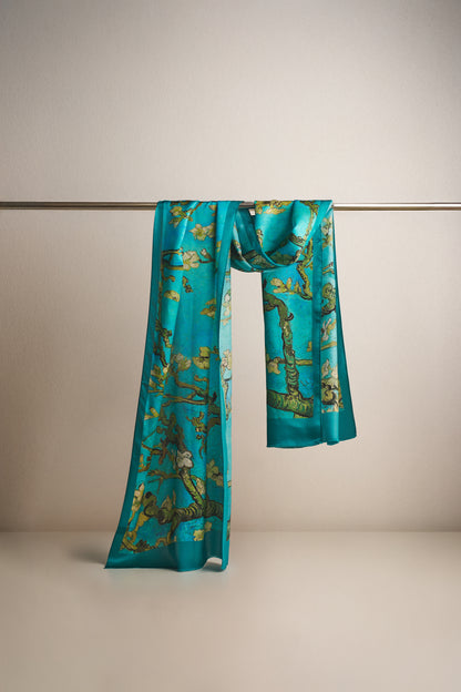 İpek Şal Fular Art Collection-Vincent Van Gogh (Badem Ağacı Turkuaz)