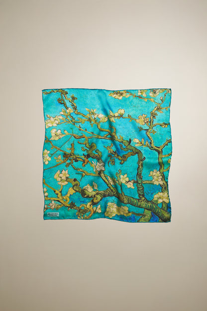 İpek Bandana Fular Art Collection-Vincent Van Gogh (Badem Ağacı Turkuaz)