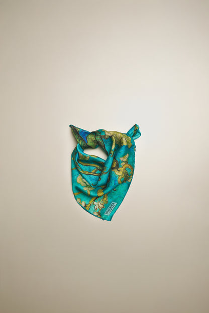 İpek Bandana Fular Art Collection-Vincent Van Gogh (Badem Ağacı Turkuaz)