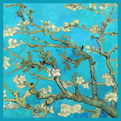 İpek Bandana Fular Art Collection-Vincent Van Gogh (Badem Ağacı Turkuaz)