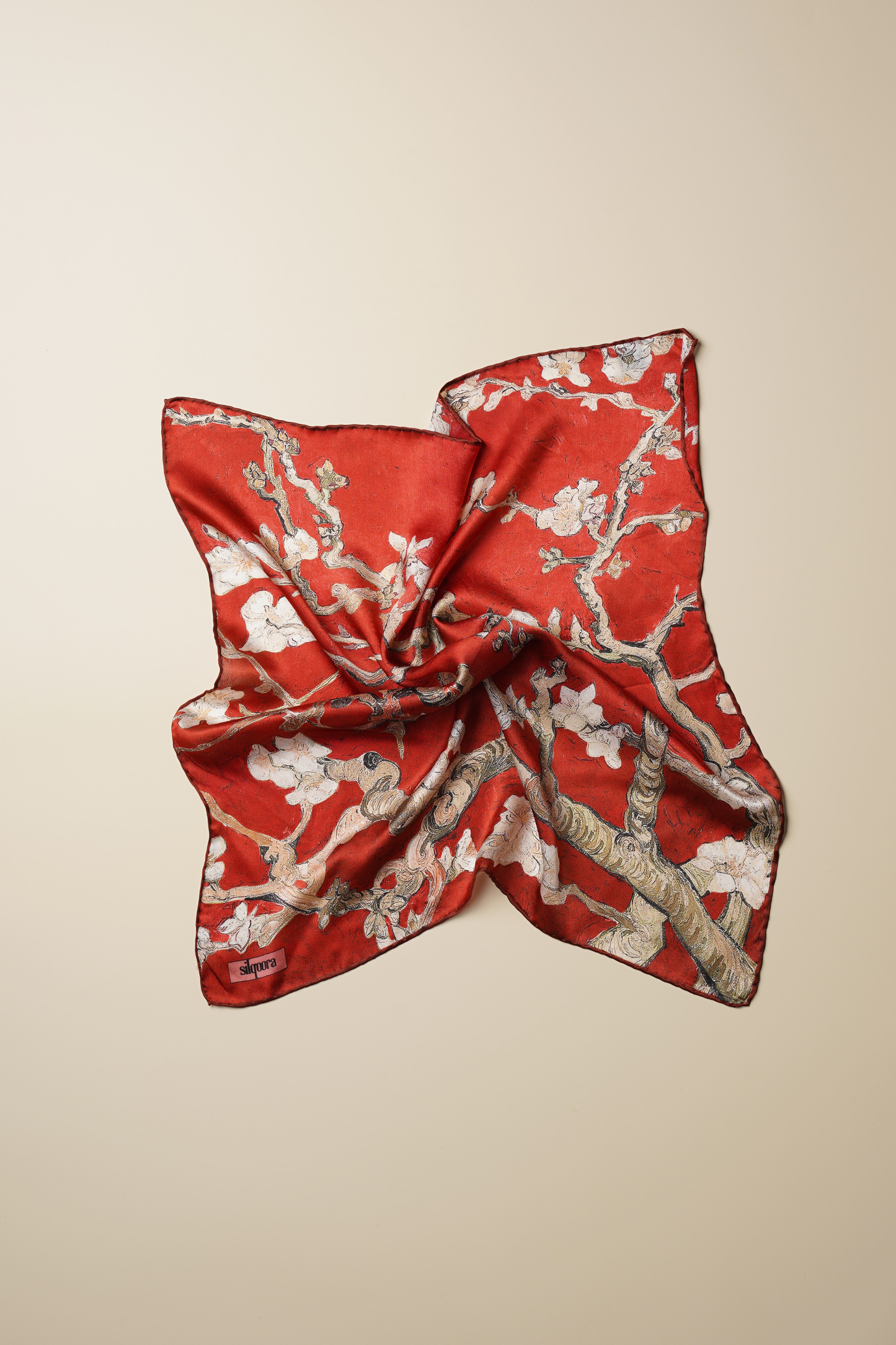 İpek Bandana Fular Art Collection-Vincent Van Gogh (Badem Ağacı Kırmızı)