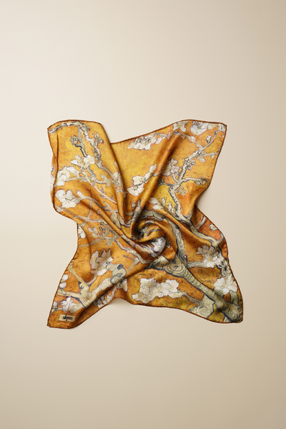 İpek Bandana Fular Art Collection-Vincet Van Gogh (Badem Ağacı Gold)