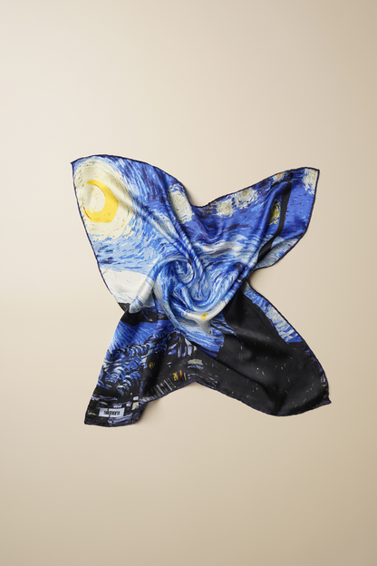 İpek Bandana Fulart Art Collection-Vincent Van Gogh (Yıldızlı Gece Saks Mavi)