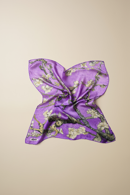 İpek Bandana Fular Art Collection- Vincent Van Gogh (Badem Ağacı Mor)