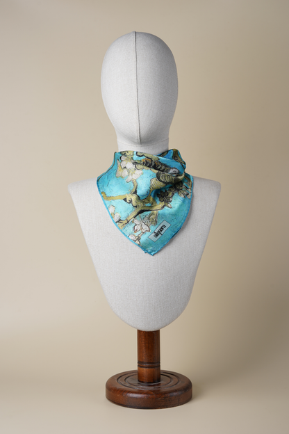 İpek Bandana Fular Art Collection-Vincent Van Gogh (Badem Ağacı Turkuaz)